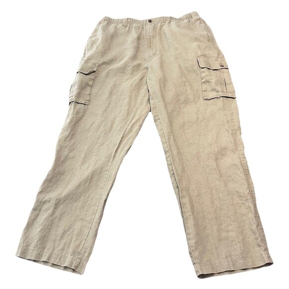 Caribbean Linen Cargo Pants Mens 38x32 Beige Relaxed Fit Drawstring Summer Beach - Picture 1 of 10